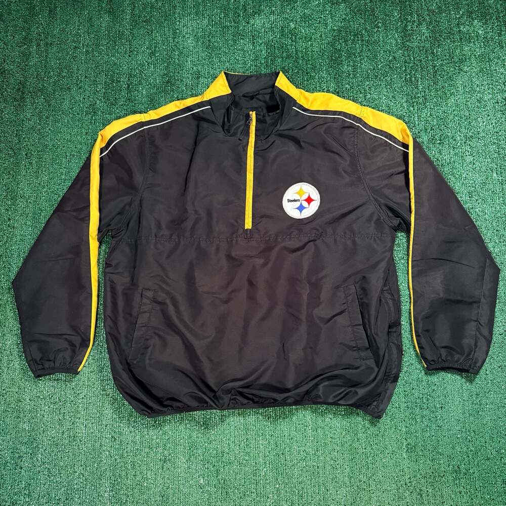 NFL Pittsburgh Steelers Quarter Zip Windbreaker Jacket Black Yellow Size XXL